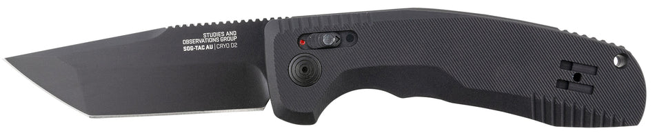 SOG SOG15380357 SOG-TAC Auto 3.43" Tanto Folding Knife Plain Black TiNi D2 Steel Blade Black Aluminum Handle