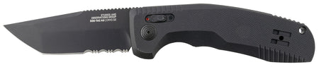 SOG SOG15380457 SOG-TAC Auto 3.43" Tanto Folder Part Serrated Black TiNi D2 Steel Blade Black Aluminum Handle w/ Clip