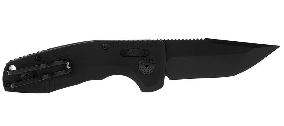 SOG SOG-15-38-09 SOG-TAC Auto Compact 2.94" Tanto Plain Black TiNi D2 Steel Blade Black Aluminum Handle w/ Pocket Clip