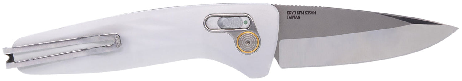 SOG SOG15730257 One-Zero Auto 3.10" Folder Plain Satin Polished CPM S35VN SS Blade White Aluminum Handle