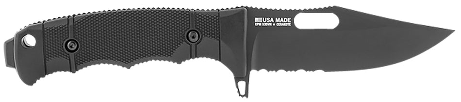 SOG SOG17210157 Seal FX 4.30" Fixed Clip Point Part Serrated Cerakote CPM S35VN Blade Black Glass-Reinforced Nylon Handle