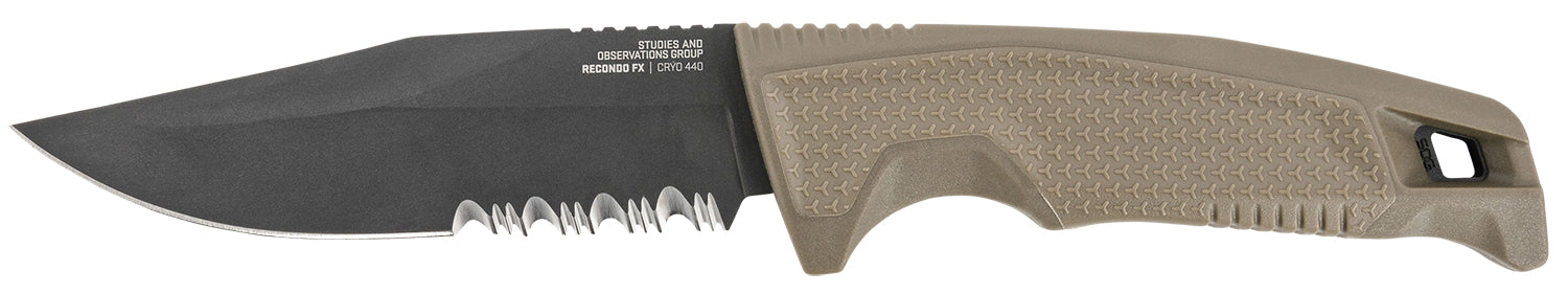 SOG SOG17220457 Recondo FX 4.60" Fixed Part Serrated Satin TiCN 440C SS Blade FDE Overmolded Grip Includes Sheath