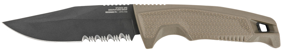 SOG SOG17220457 Recondo FX 4.60" Fixed Part Serrated Satin TiCN 440C SS Blade FDE Overmolded Grip Includes Sheath
