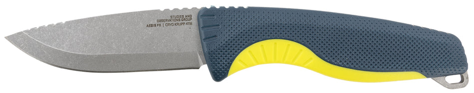 SOG SOG17410141 Aegis FX 3.70" Fixed Drop Point 4116 Krupp Stonewashed Blade, Indigo Accents GRN Handle, Sheath Included