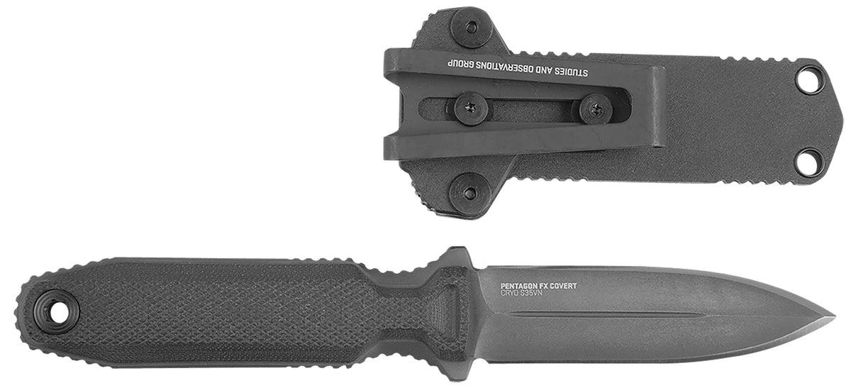 SOG SOG17610357 Pentagon FX Covert 3.41" Fixed Spear Point Black TiN S35VN Blade, G10 Blackout Handle, Sheath Included