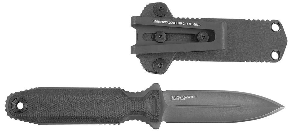 SOG SOG17610357 Pentagon FX Covert 3.41" Fixed Spear Point Black TiN S35VN Blade, G10 Blackout Handle, Sheath Included