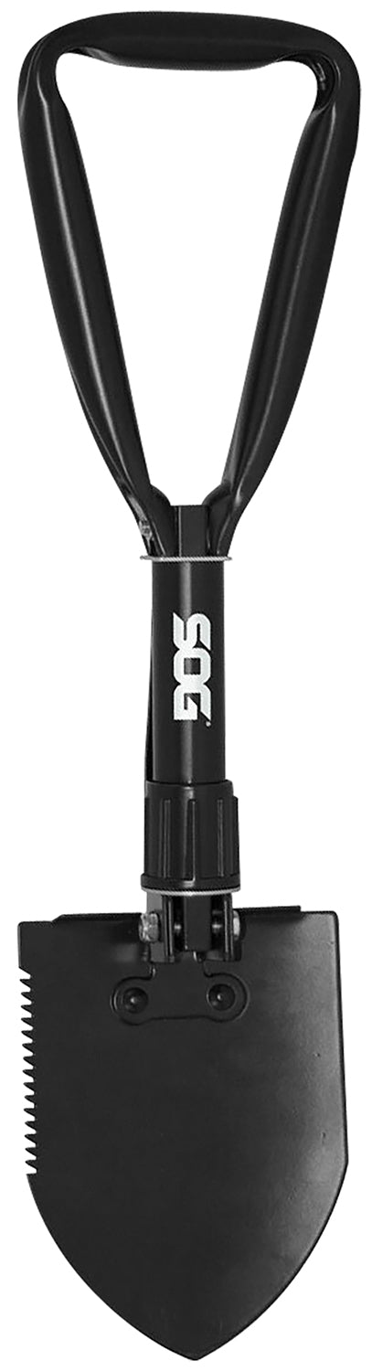 SOG Entrenching Tool Folding Shovel Serrated Tempered High Carbon Steel Blade Black Powder Coated Handle 18.25" Overall Nylon Sheath