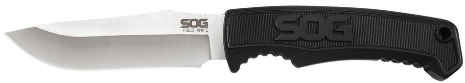 SOG Field Knife 4" Fixed Clip Point Satin 7Cr17MoV Stainless Blade Black TPR Handle GRN Sheath Paracord Notch Belt Clip