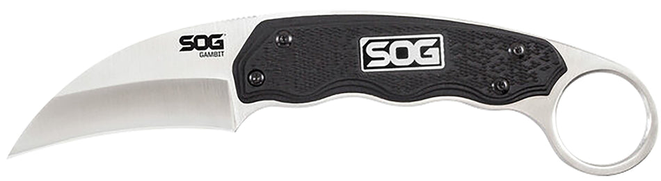SOG Gambit 2.58" Fixed Sheepsfoot Satin 7Cr17MoV Stainless Blade Black GRN Handle Full Tang Design Hard Molded Nylon Sheath