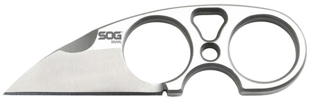 SOG Snarl 2.30" Fixed Sheepsfoot Satin 9Cr18MoV Stainless Blade Silver Stainless Handle Quarter-Inch Steel Neck Knife Versatile Carry Sheath