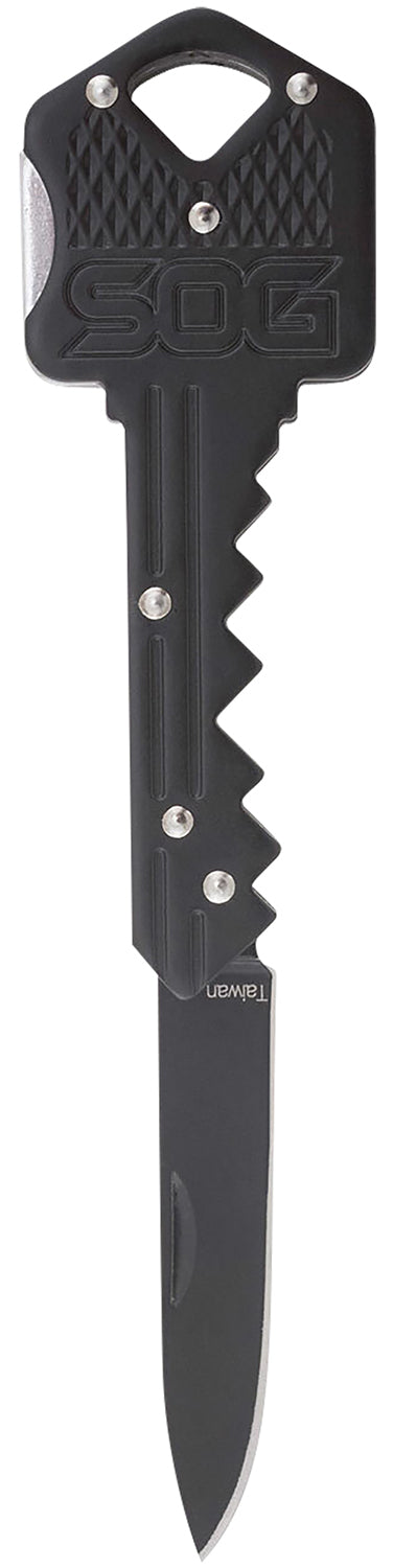 SOG Key Folding Knife 1.50" Drop Point Plain Black Hardcased 5Cr13MoV Stainless Blade Black Stainless Steel Handle Key Ring Carry