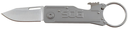 SOG KeyTron Folding Pocket Knife 1.80" Grey 5Cr13MoV SS Clip Point Blade Grey Stainless Steel Handle with Bottle Opener