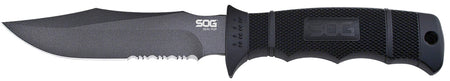 SOG Seal Pup Fixed Blade Knife 4.75" Clip Point Part Serrated AUS-8A SS Blade Black Diamond Pattern GRN Handle & Sheath