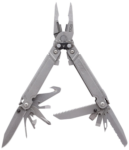 SOG PowerAccess Assist MT Stone Washed Stainless Steel 6.82" Multi-Tool 18 Tools with Assisted Opening & Sheath