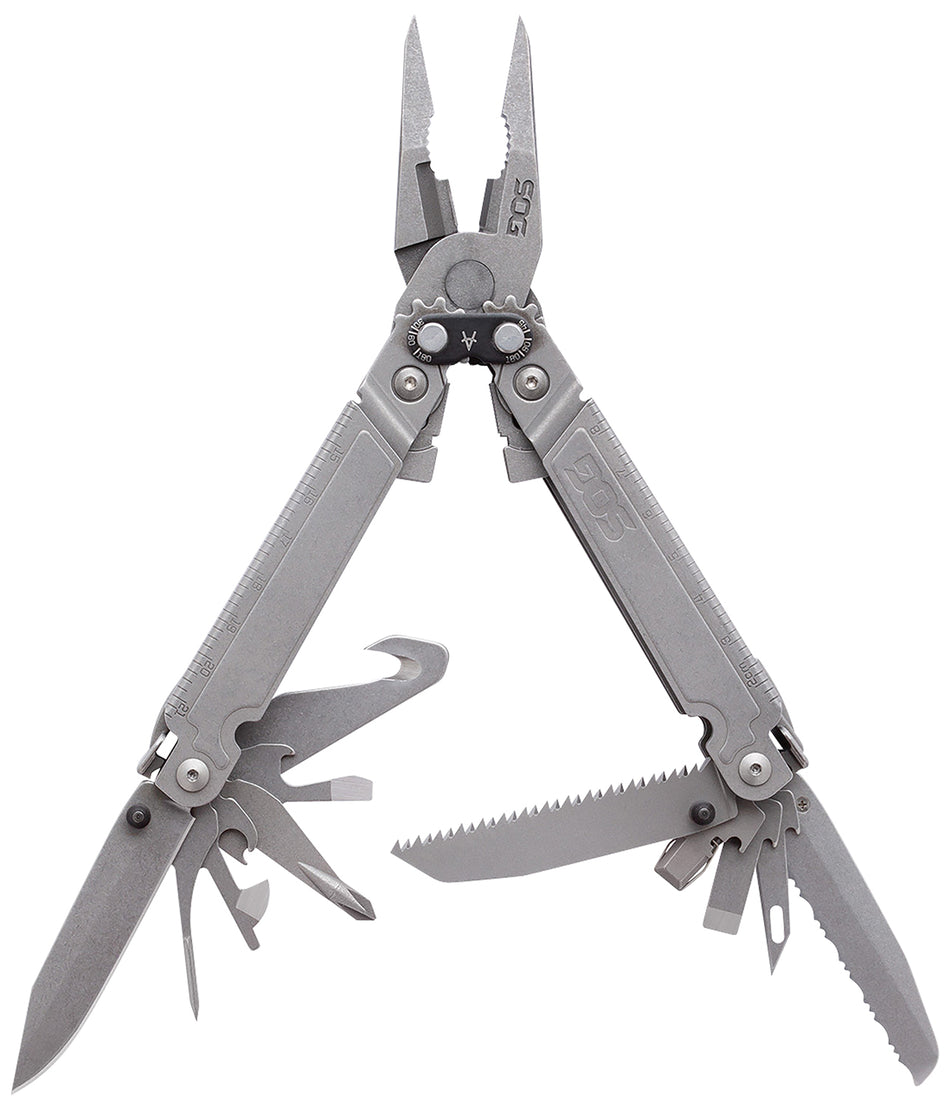 SOG PowerAccess Assist MT Stone Washed Stainless Steel 6.82" Multi-Tool 18 Tools with Assisted Opening & Sheath