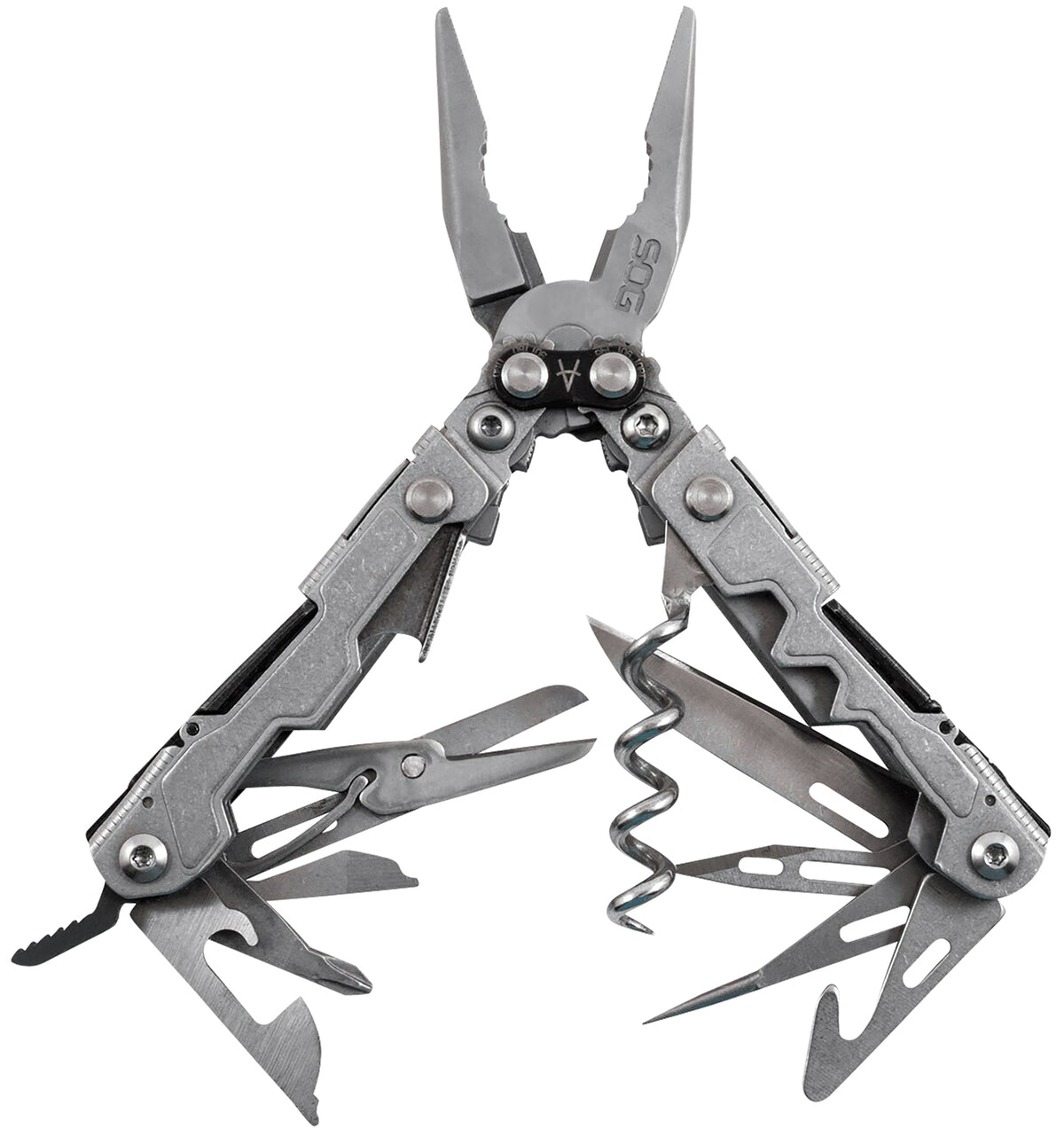 SOG PowerLitre Stonewashed Stainless Steel EDC Multi-Tool 5.10" Long 19 Tools Corkscrew & Compound Leverage