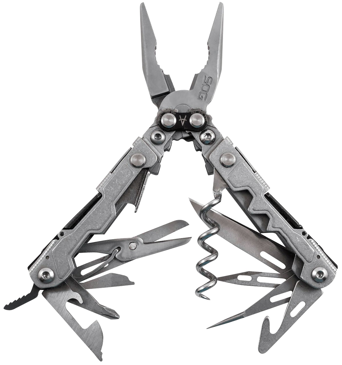 SOG PowerLitre Stonewashed Stainless Steel EDC Multi-Tool 5.10" Long 19 Tools Corkscrew & Compound Leverage