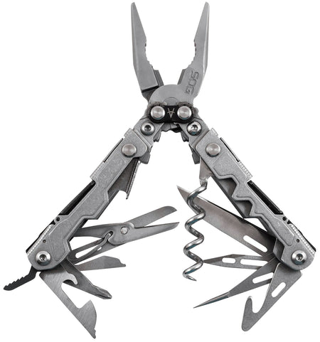 SOG PowerLitre Stonewashed Stainless Steel EDC Multi-Tool 5.10" Long 19 Tools Corkscrew & Compound Leverage