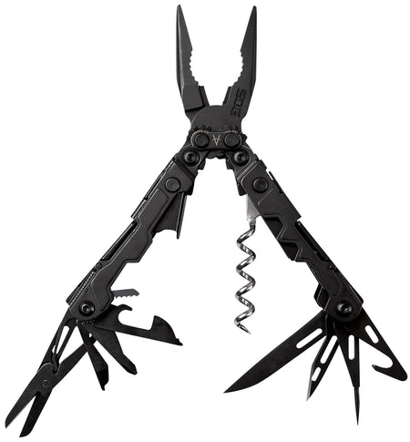 SOG PowerLitre Black Anodized Stainless Steel EDC Multi-Tool 5" Long 19 Tools Corkscrew & Compound Leverage