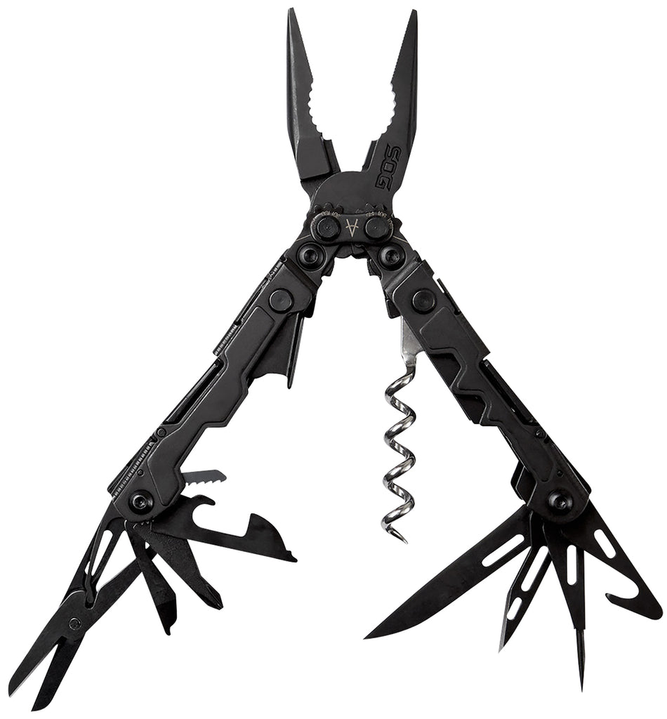 SOG PowerLitre Black Anodized Stainless Steel EDC Multi-Tool 5" Long 19 Tools Corkscrew & Compound Leverage