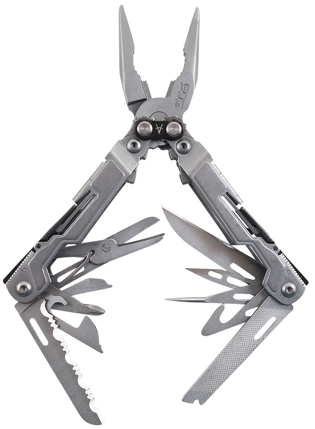 SOG PowerPint Stonewashed Stainless Steel EDC Multi-Tool 5" Long 18 Tools Compound Leverage Mechanism