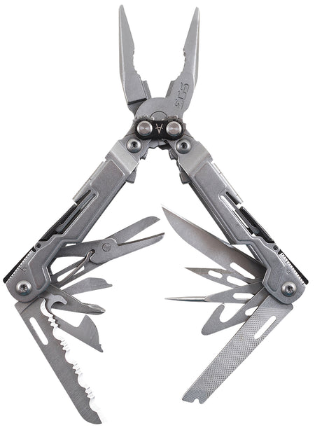 SOG PowerPint Stonewashed Stainless Steel EDC Multi-Tool 5" Long 18 Tools Compound Leverage Mechanism