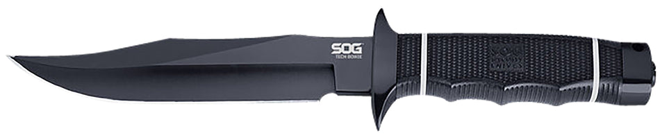 SOG Tech Bowie Fixed Blade Knife 6.40" Black TiNi Hardcased AUS-8 Stainless Steel Blade Black w/ White Logo Kraton Handle