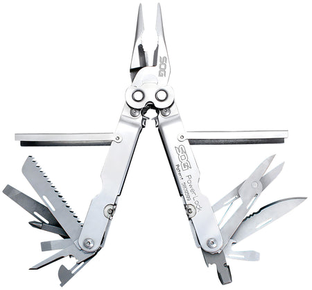 SOG PowerLock Polished 420 Stainless Steel EDC Multi-Tool 7" Long 18 Tools with Nylon Sheath