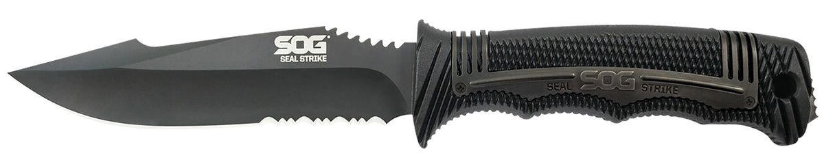 SOG Seal Strike 4.90" Fixed Blade AUS-8A Stainless Steel Knife with Textured GRN Handle and Integrated Belt Clip Sheath