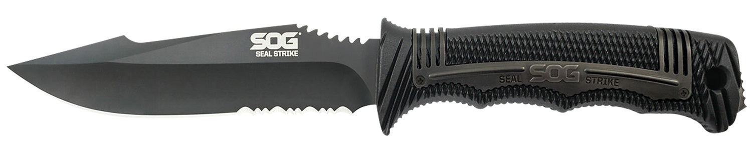 SOG Seal Strike 4.90" Fixed Blade AUS-8A Stainless Steel Knife with Textured GRN Handle and Integrated Belt Clip Sheath