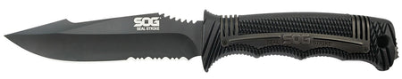 SOG Seal Strike 4.90" Fixed Blade AUS-8A Stainless Steel Knife with Textured GRN Handle and Integrated Belt Clip Sheath