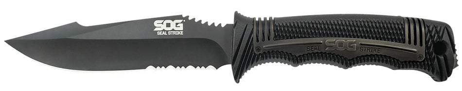 SOG Seal Strike 4.90" Fixed Blade AUS-8A Stainless Steel Knife with Textured GRN Handle and Integrated Belt Clip Sheath