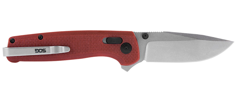 SOG Terminus XR 2.95" Folding Clip Point D2 Steel Stonewashed Blade with Crimson G10 Handle and Swappable Belt Clip