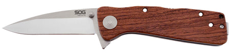 SOG Twitch II 2.65" Folding Drop Point Plain Satin AUS-8A Stainless Blade Brown Rosewood Handle with Dual Thumb Studs