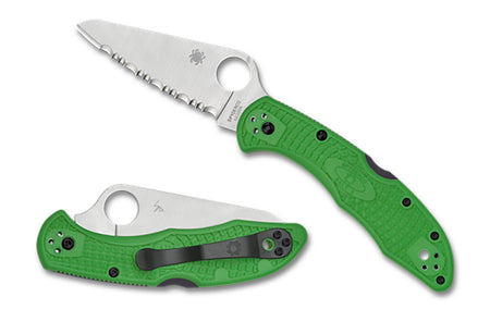 Spyderco Salt 2 Folder 3" H1 Steel Serrated Clip Point Blade Green Bi-Directional FRN Handle & 4-Position Clip