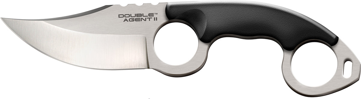 Cold Steel CS39FN Double Agent II 3" Fixed Plain AUS-8A SS Neck Knife Black Double Ring Griv-Ex Handle with Sheath