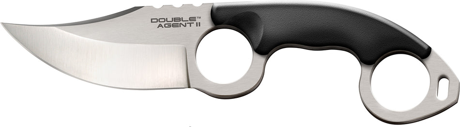 Cold Steel CS39FN Double Agent II 3" Fixed Plain AUS-8A SS Neck Knife Black Double Ring Griv-Ex Handle with Sheath