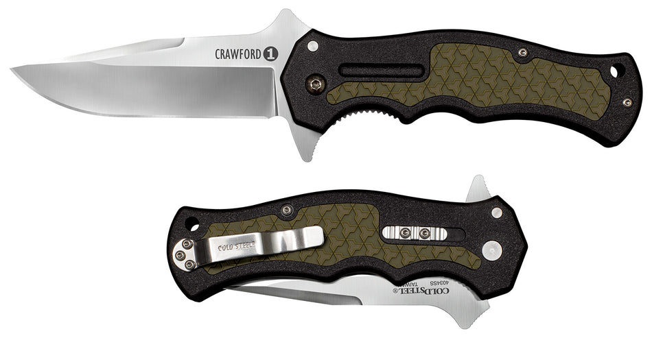 Cold Steel CS20MWCZ Crawford 1 3.50" Folding Plain Clip Point Japanese 4034 SS Blade Black GRN Handle with Traction Inlays