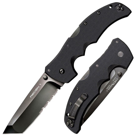 Cold Steel CS27BTH Recon 1 4" Folding Part Serrated S35VN Steel DLC Blade Black G10 Handle 5.38" w/Belt Clip