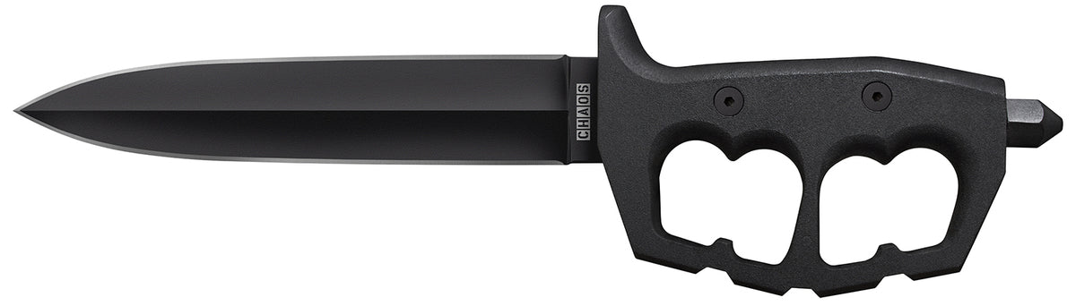 Cold Steel CS-80NTP Chaos Double Edge 7.50" Fixed Plain SK-5 Carbon Steel Blade Black Aluminum D-Ring Guards Handle