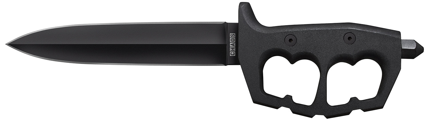Cold Steel CS-80NTP Chaos Double Edge 7.50" Fixed Plain SK-5 Carbon Steel Blade Black Aluminum D-Ring Guards Handle