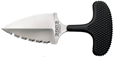 Cold Steel Urban Edge 2.50" Fixed Blade Part Serrated Stone Washed AUS-8A SS Black Textured Kray-Ex Neck Knife