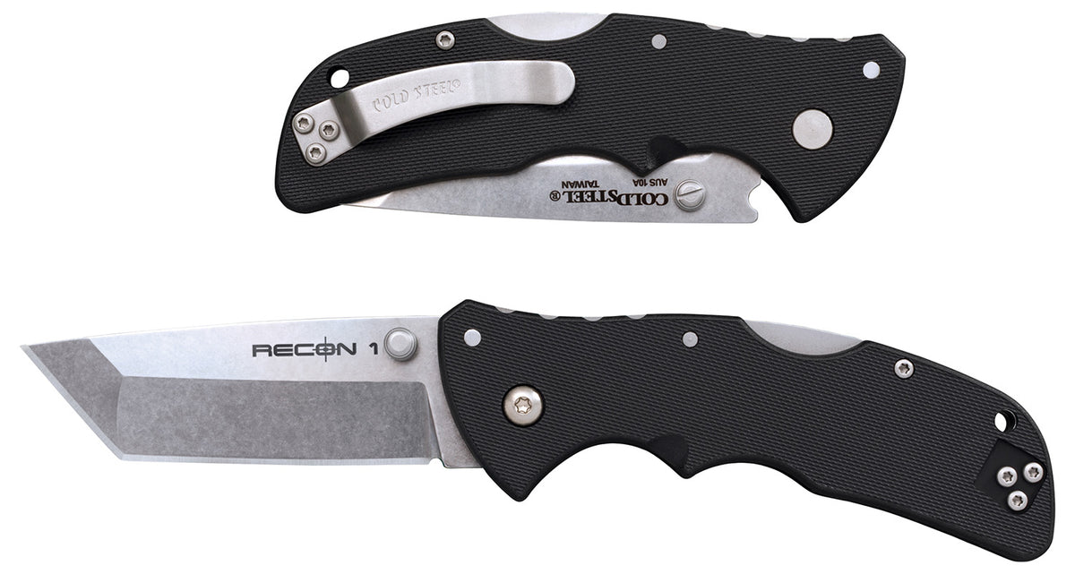 Cold Steel CS27BAT Recon 1 Mini Tactical Folding Knife 3" Tanto Stonewashed AUS-10A SS Blade Black GRN Handle