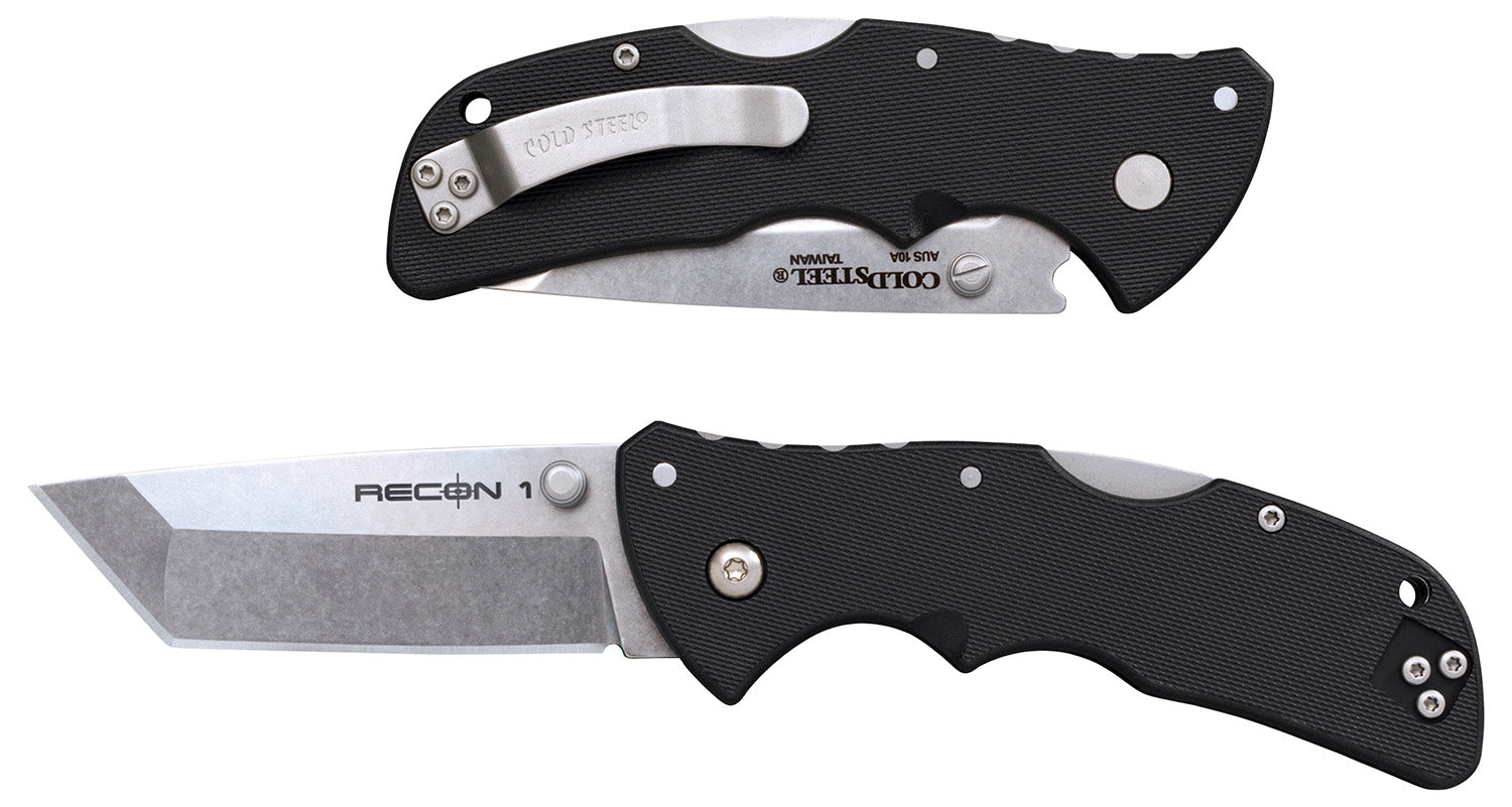 Cold Steel CS27BAT Recon 1 Mini Tactical Folding Knife 3" Tanto Stonewashed AUS-10A SS Blade Black GRN Handle