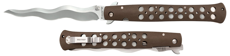Cold Steel CS-26SXK6 Ti-Lite 6" Folding Plain Kris AUS 10A Stainless Blade Black Griv-Ex Handle Thumb Stud Open