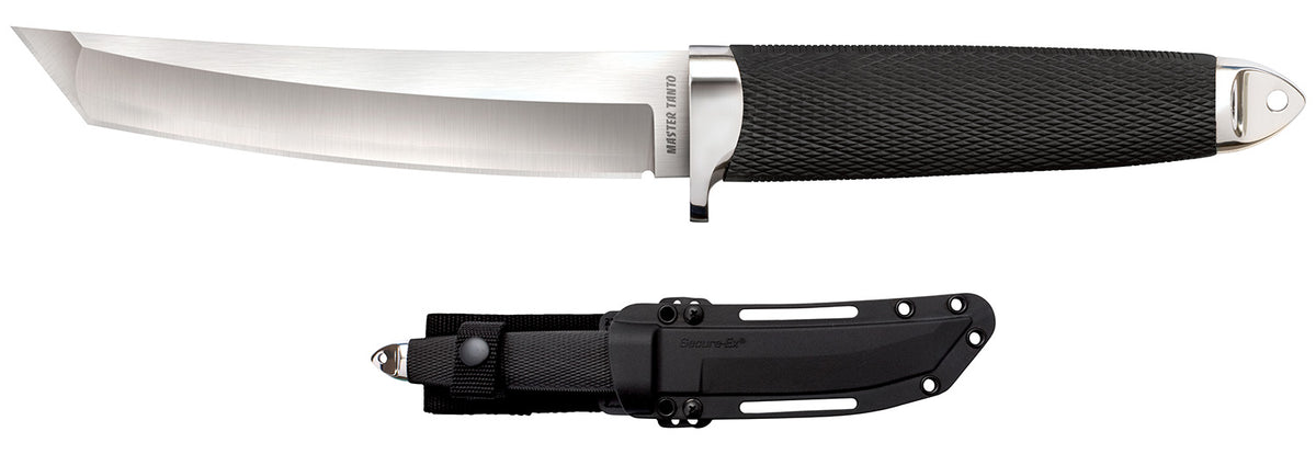 Cold Steel CS-35AB San Mai Master 6" Fixed Tanto VG-10 San Mai Satin Blade Black Textured Oval Kray-Ex Handle with Secure-Ex Sheath