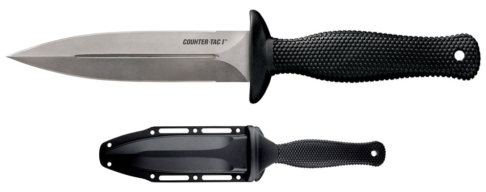 Cold Steel CS10BCTL Counter TAC I 5" Fixed Plain Spear Point AUS-8A Stone Washed Blade Black Textured Kray-Ex Handle with Sheath and Belt Clip