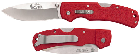 Cold Steel CS23JK Double Safe Slock Master 3.5" Folding Drop Point 8Cr13MoV SS Plain Blade Red GFN Handle Steel Pocket Clip Secondary Safety