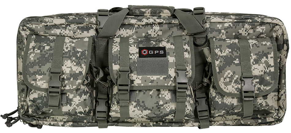 GPS Bags DRC28ACU A-TACS AU Camo 600D Polyester Double Rifle Case with Padded Pistol Pockets and MOLLE