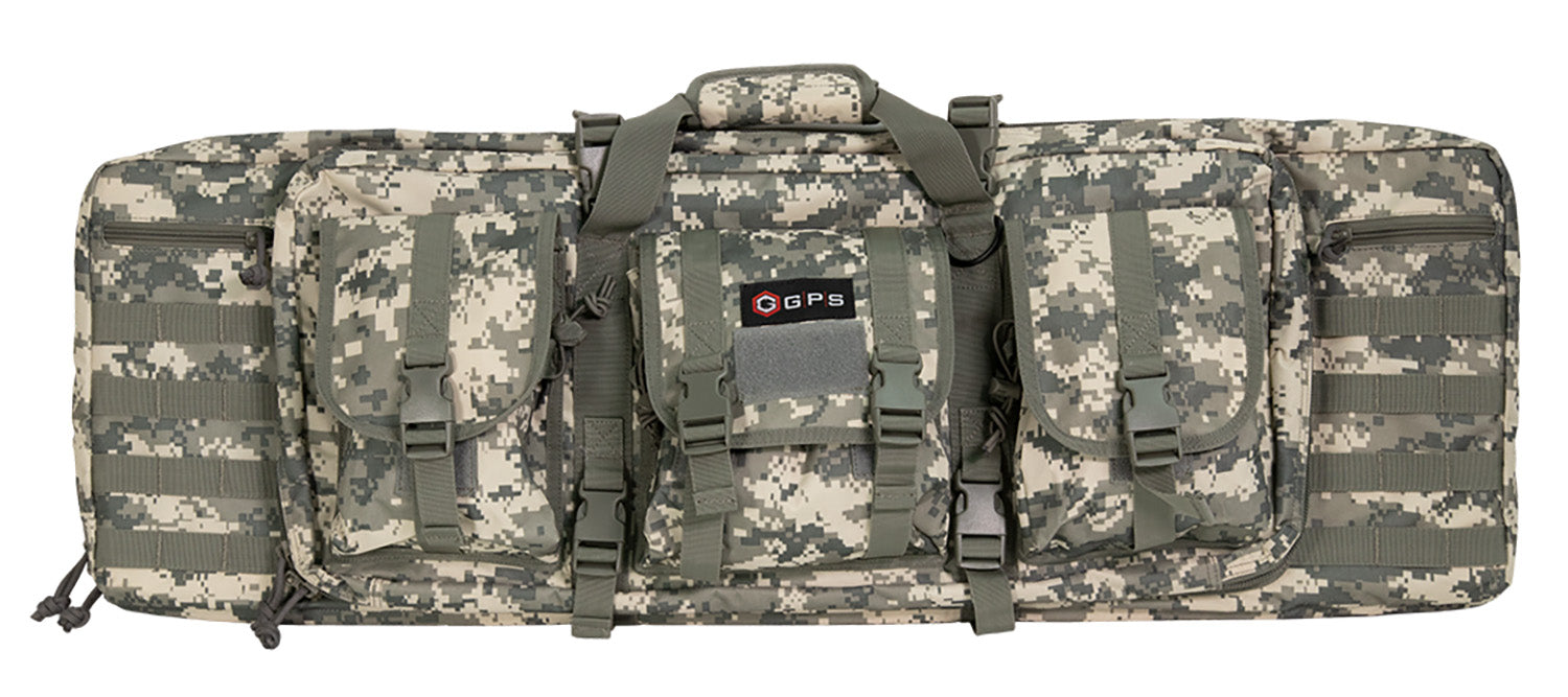 GPS Bags DRC36ACU A-TACS AU 36-Inch Double Rifle Case 600D Polyester with Padded Pistol Pockets and MOLLE